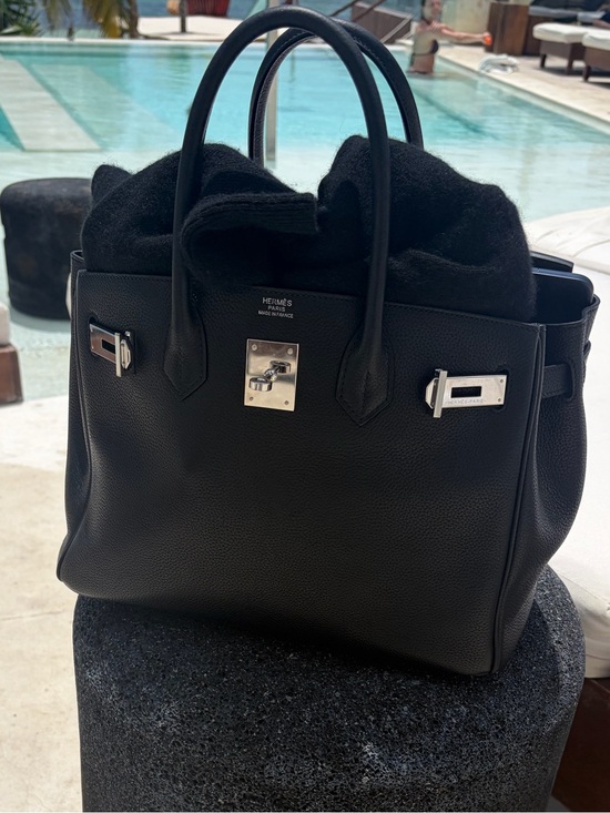 Handbags - Black Leather Satchel Handbag with Silver Hardware 30 size